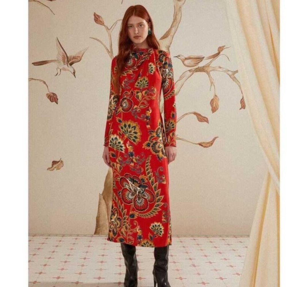 NWT Farm Rio Maxi Dress boho tropical Parrot Print Long Sleeves